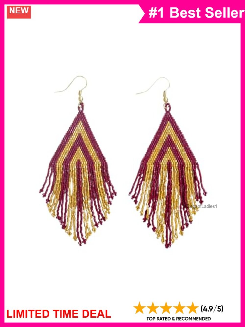 Handmade Beaded Fringe Drop Earrings Brass Glass Hypoallergenic Lightweight